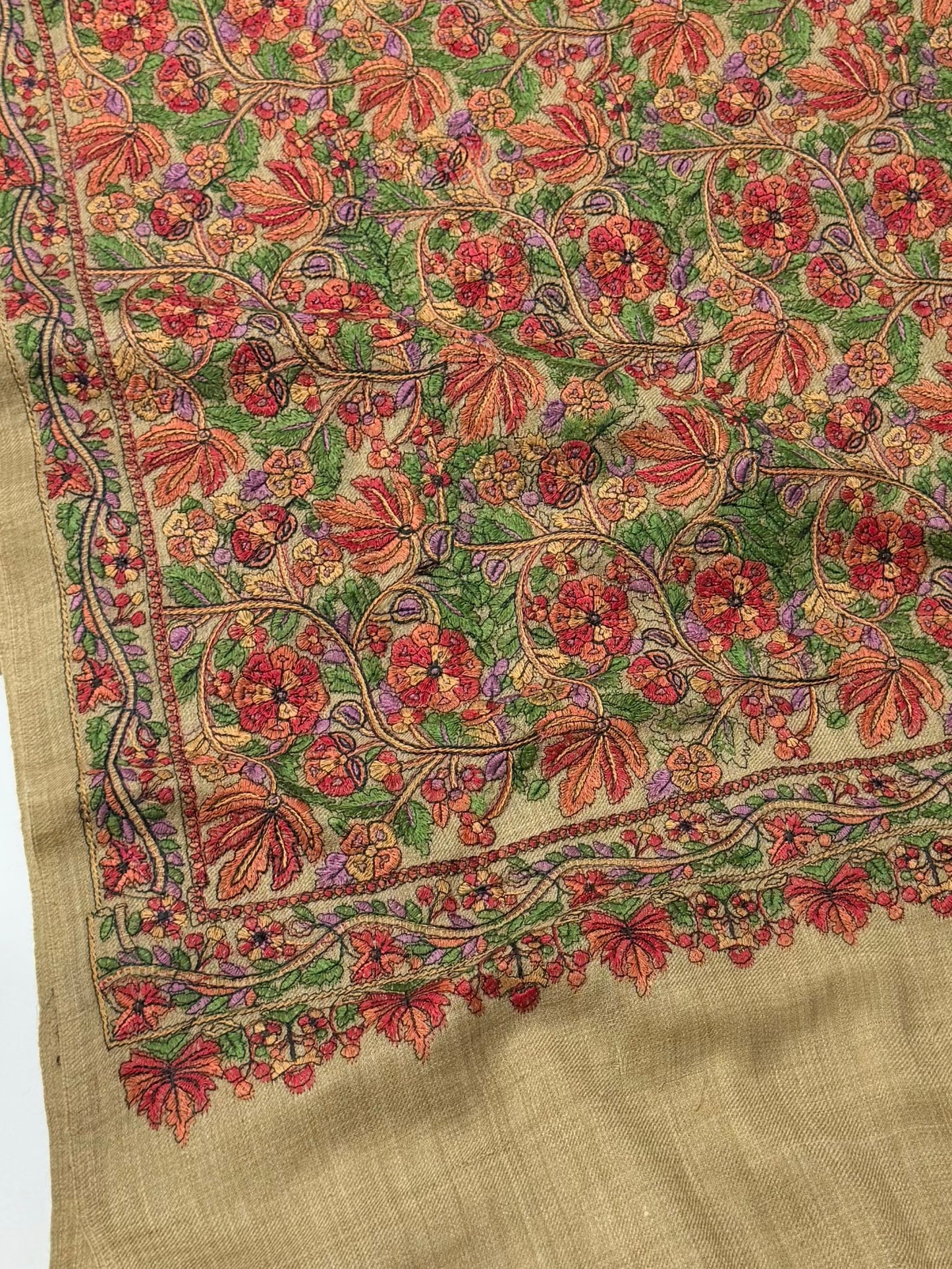 Full Embroidered Jama Jaal Pashmina Shawl | Dark Skin