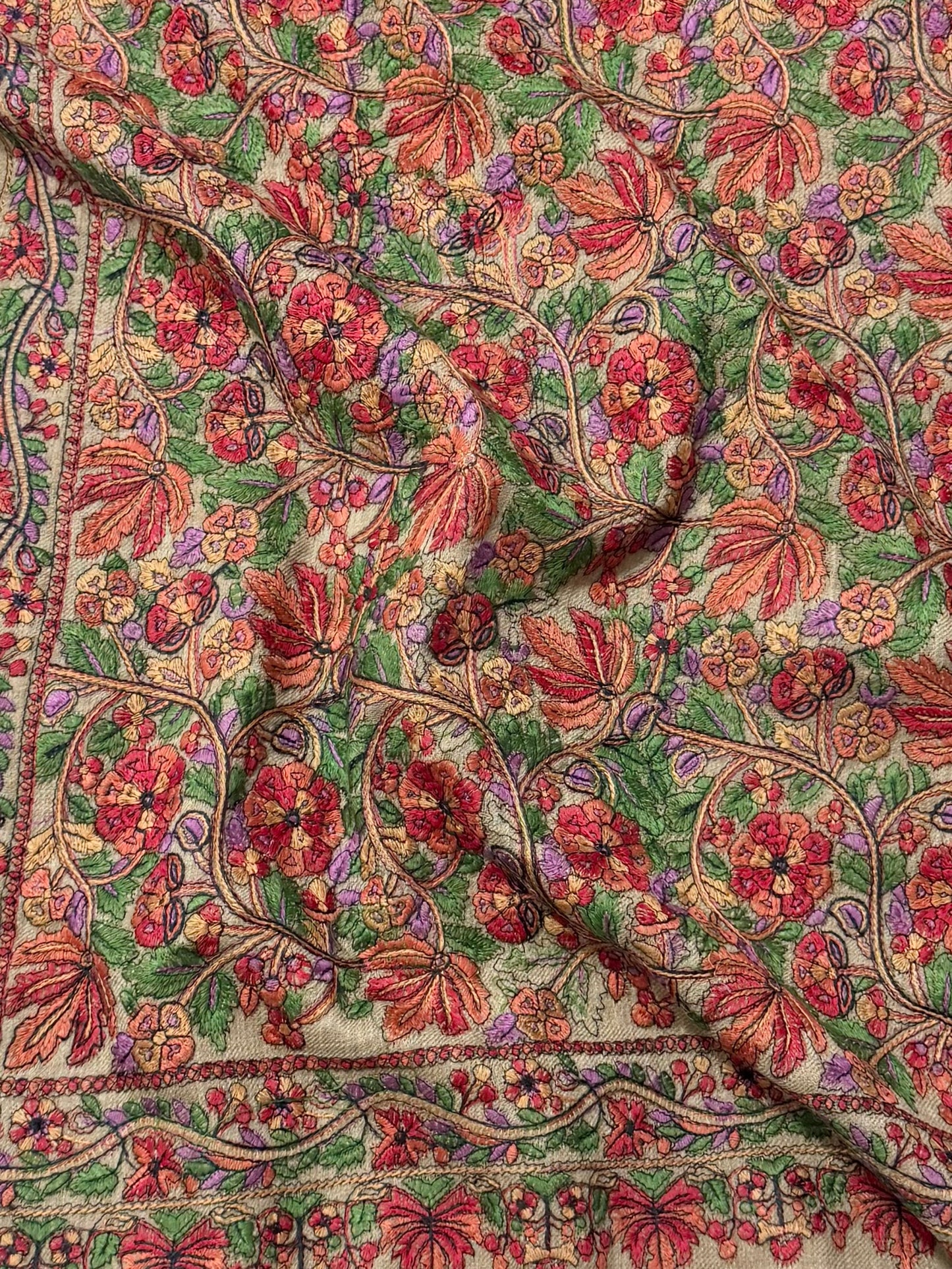 Full Embroidered Jama Jaal Pashmina Shawl | Dark Skin