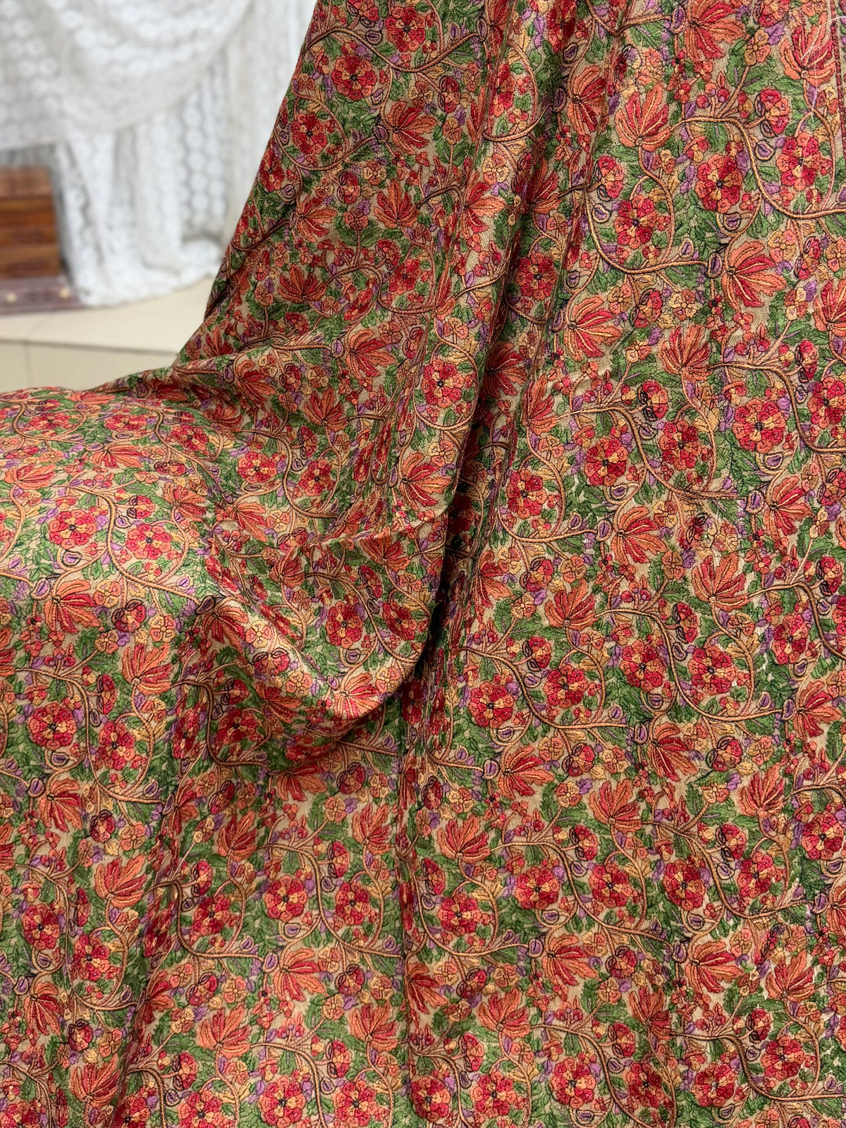Full Embroidered Jama Jaal Pashmina Shawl | Dark Skin