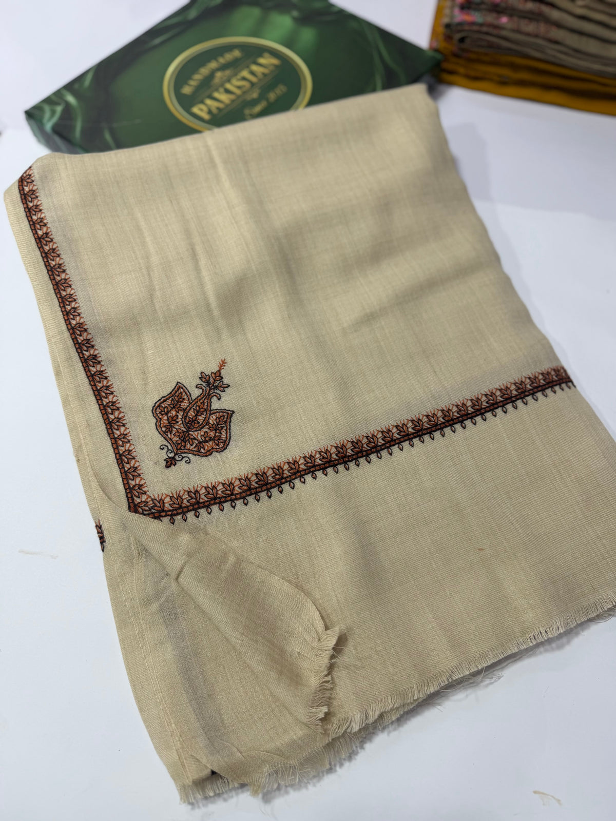 Kingri Border Embroidered Pashmina Shawl | Light Skin