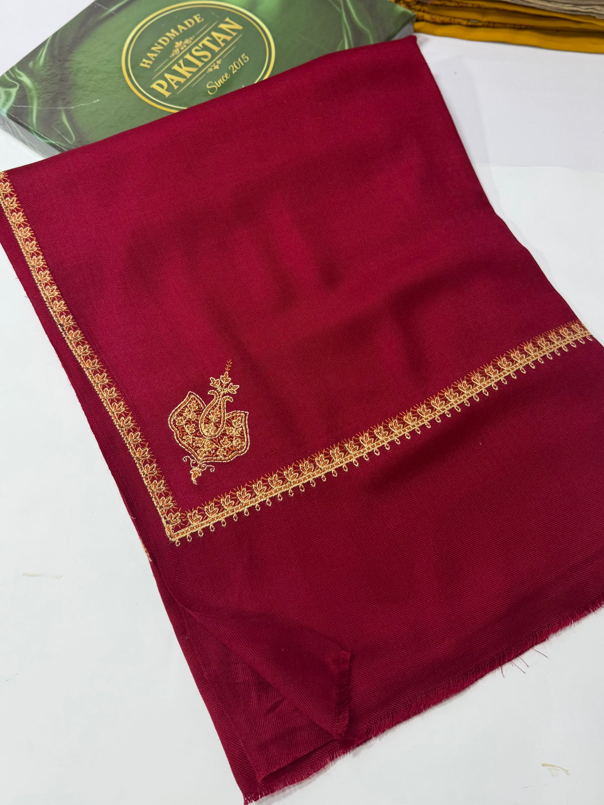 Kingri Border Embroidered Pashmina Shawl | Maroon