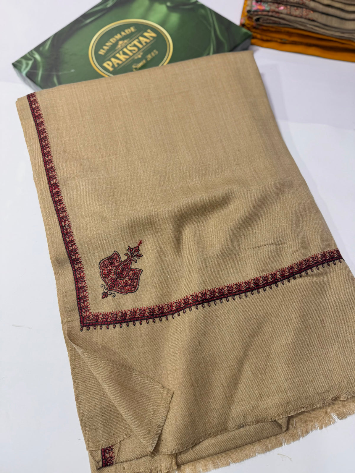 Kingri Border Embroidered Pashmina Shawl | Dark Skin