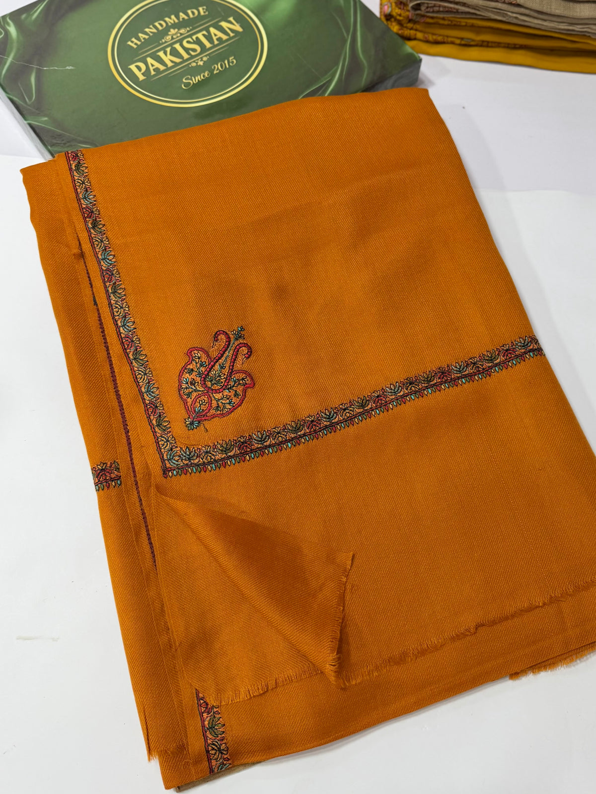 Kingri Border Embroidered Pashmina Shawl | Rust