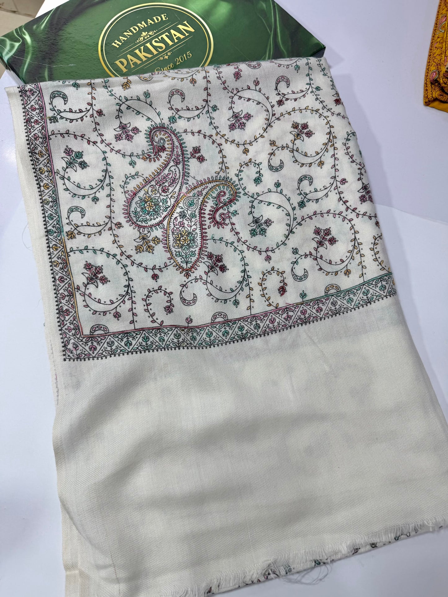 Pashmina Stole | Print and Embroidery in Sale Price Perfect for Gifts | Off White