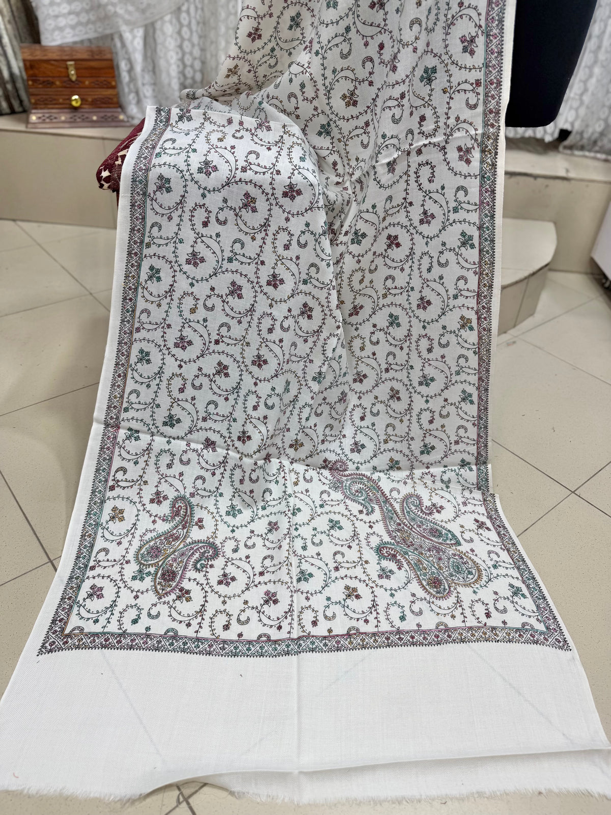 Pashmina Stole | Print and Embroidery in Sale Price Perfect for Gifts | Off White