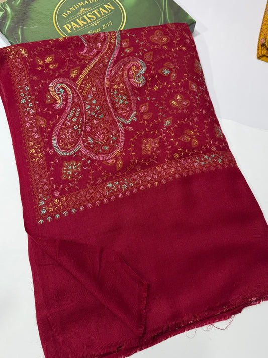 Pashmina Stole | Print and Embroidery in Sale Price Perfect for Gifts | Maroon