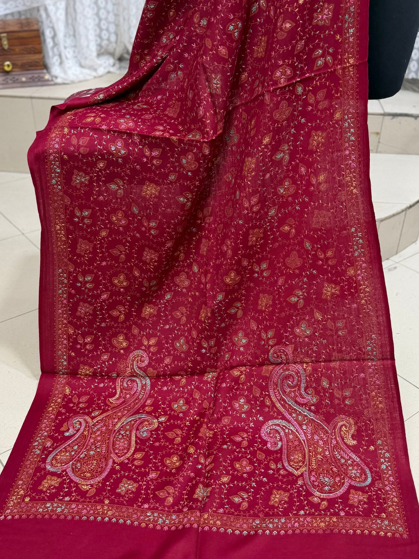 Pashmina Stole | Print and Embroidery in Sale Price Perfect for Gifts | Maroon