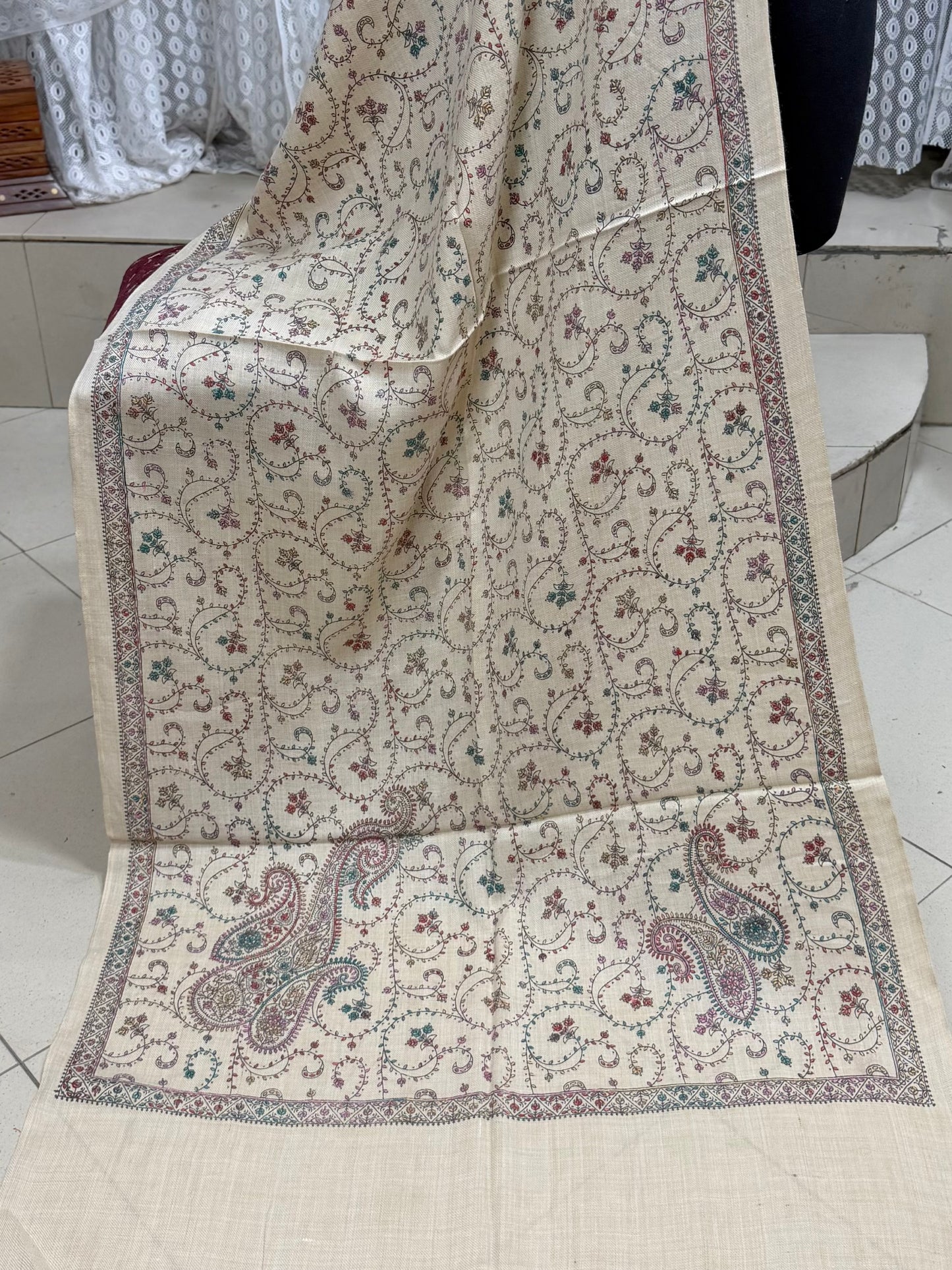 Pashmina Stole | Print and Embroidery in Sale Price Perfect for Gifts | Light Skin