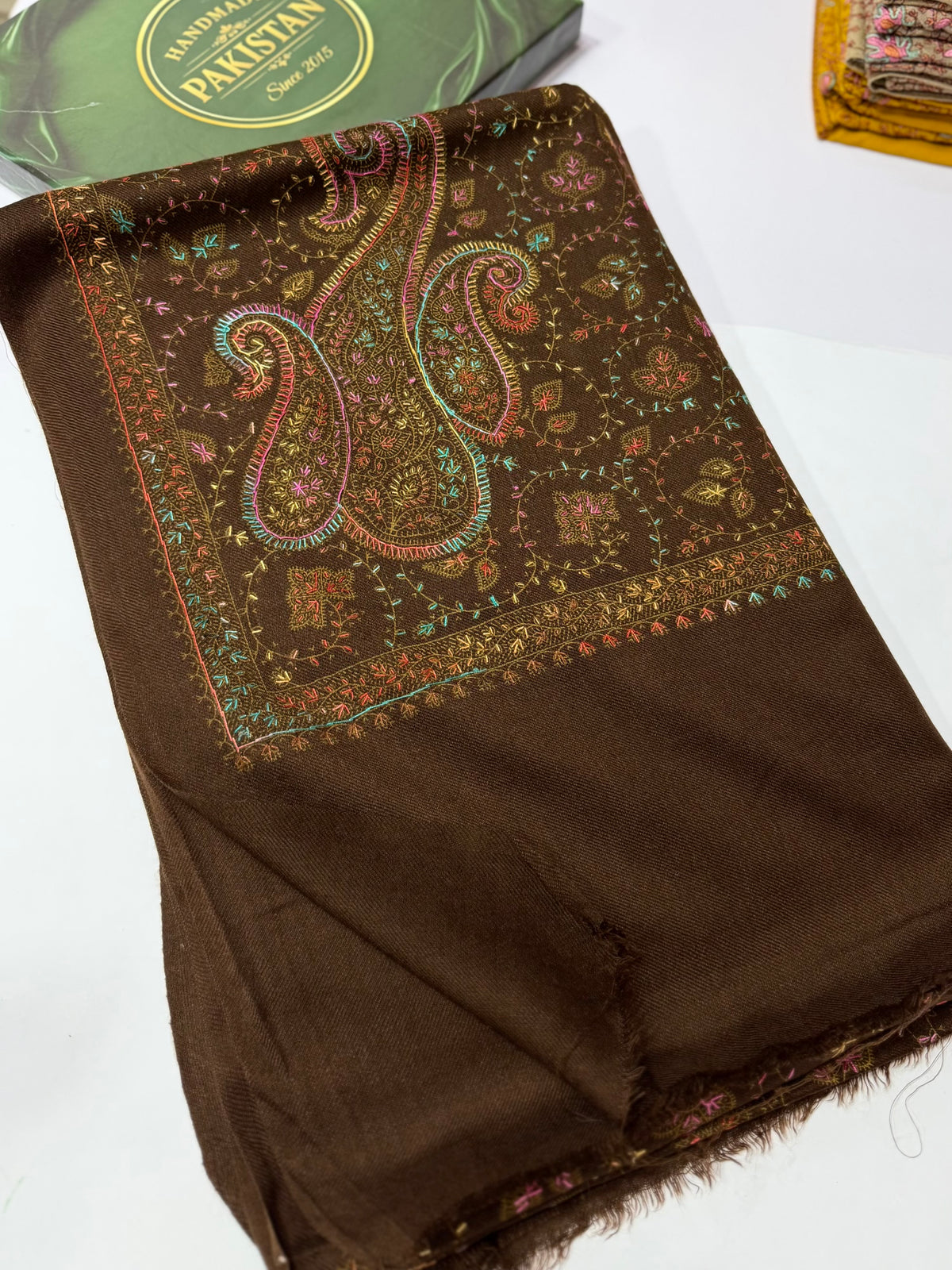 Pashmina Stole | Print and Embroidery in Sale Price Perfect for Gifts | Dark Brown