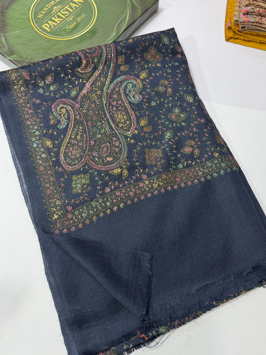 Pashmina Stole | Print and Embroidery in Sale Price Perfect for Gifts | Navy Blue