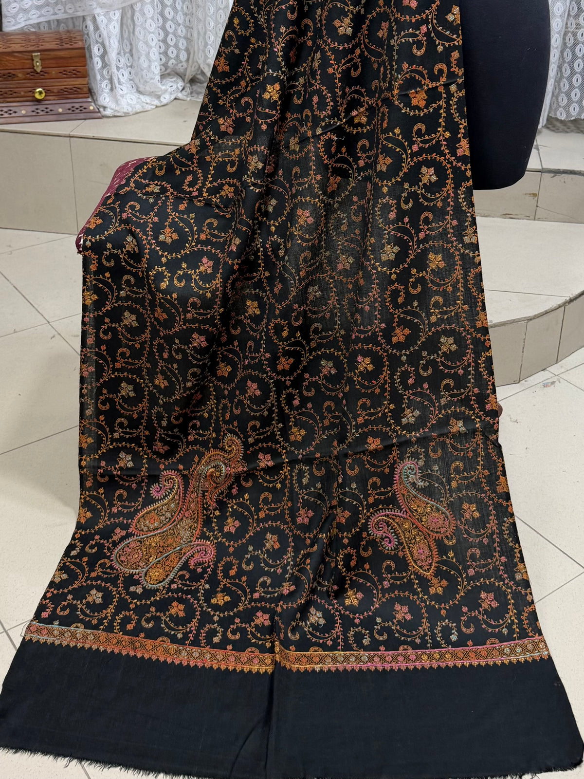 Pashmina Stole | Print and Embroidery in Sale Price Perfect for Gifts | Black