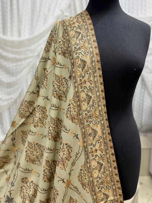 Pashmina Wool Multi Kani Shawl in Full Size | Multi Kani Work | Skin Brown