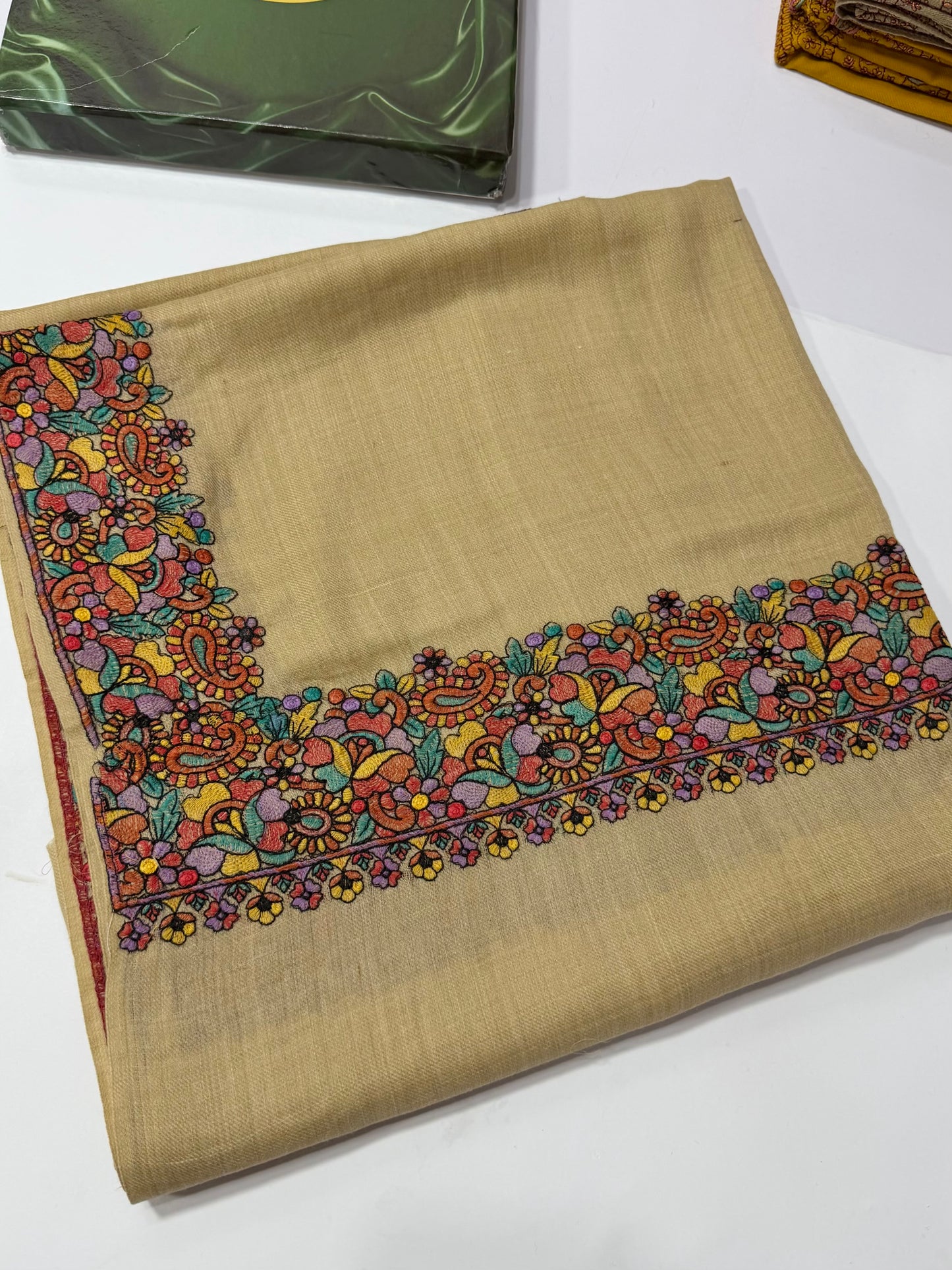 Gulab Border Embroidered Pure Pashmina Shawl Best Selling Shawl Perfect Gift | Skin