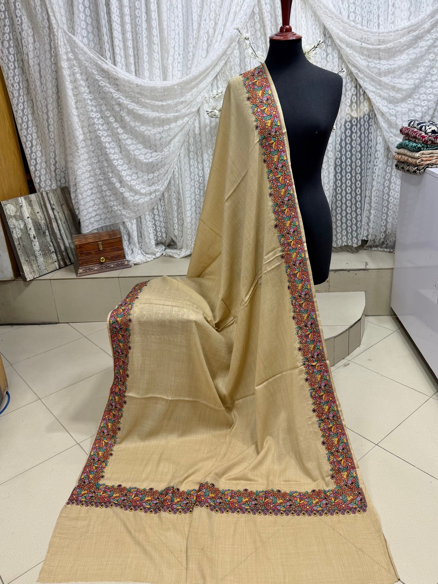 Gulab Border Embroidered Pure Pashmina Shawl Best Selling Shawl Perfect Gift | Skin