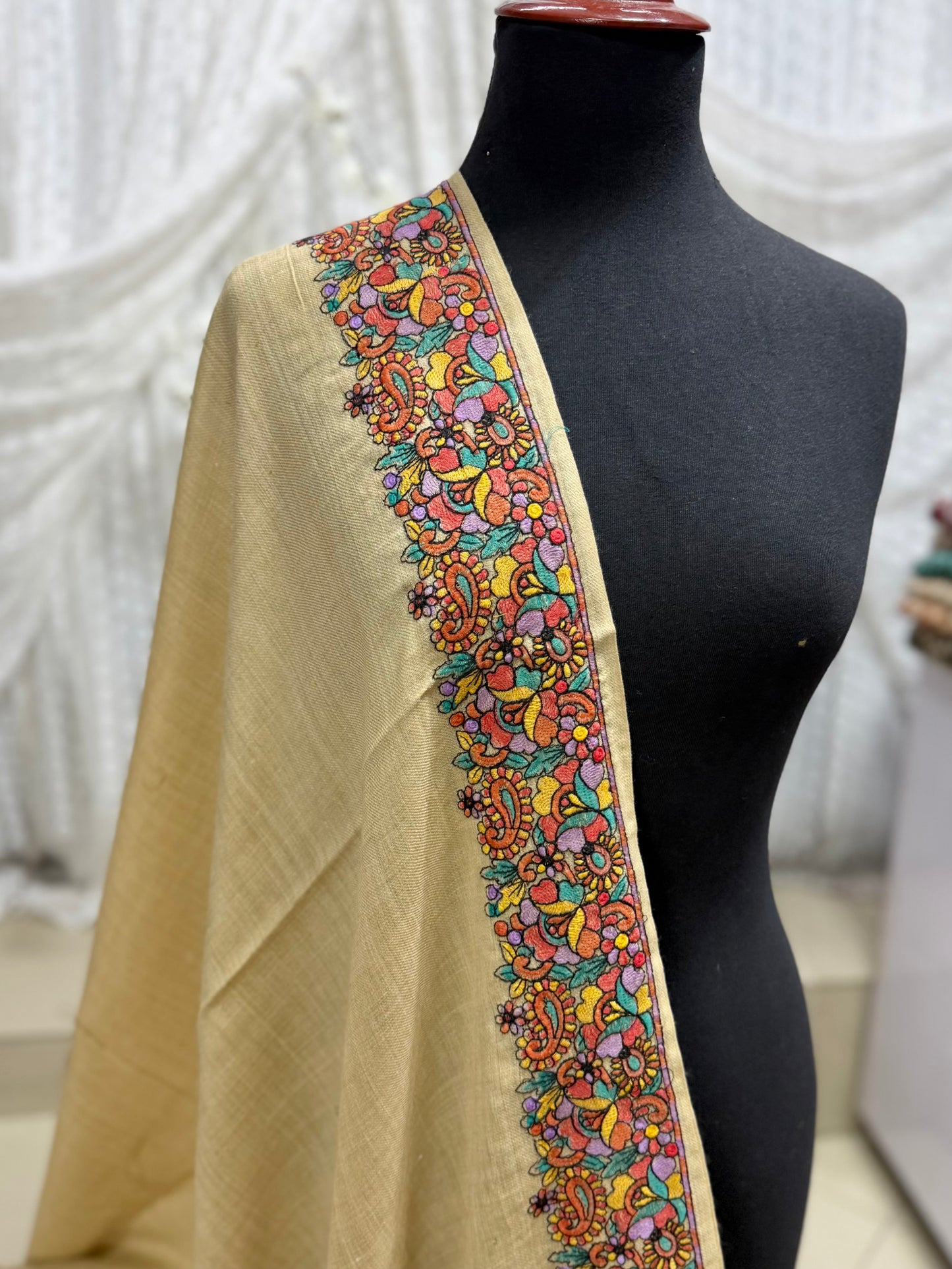 Gulab Border Embroidered Pure Pashmina Shawl Best Selling Shawl Perfect Gift | Skin