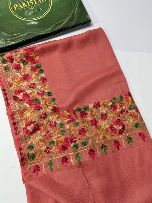 Kashmiri Shawl | Fine Pashmina Aari 4 Side Border Shawl Gift Item | Pink