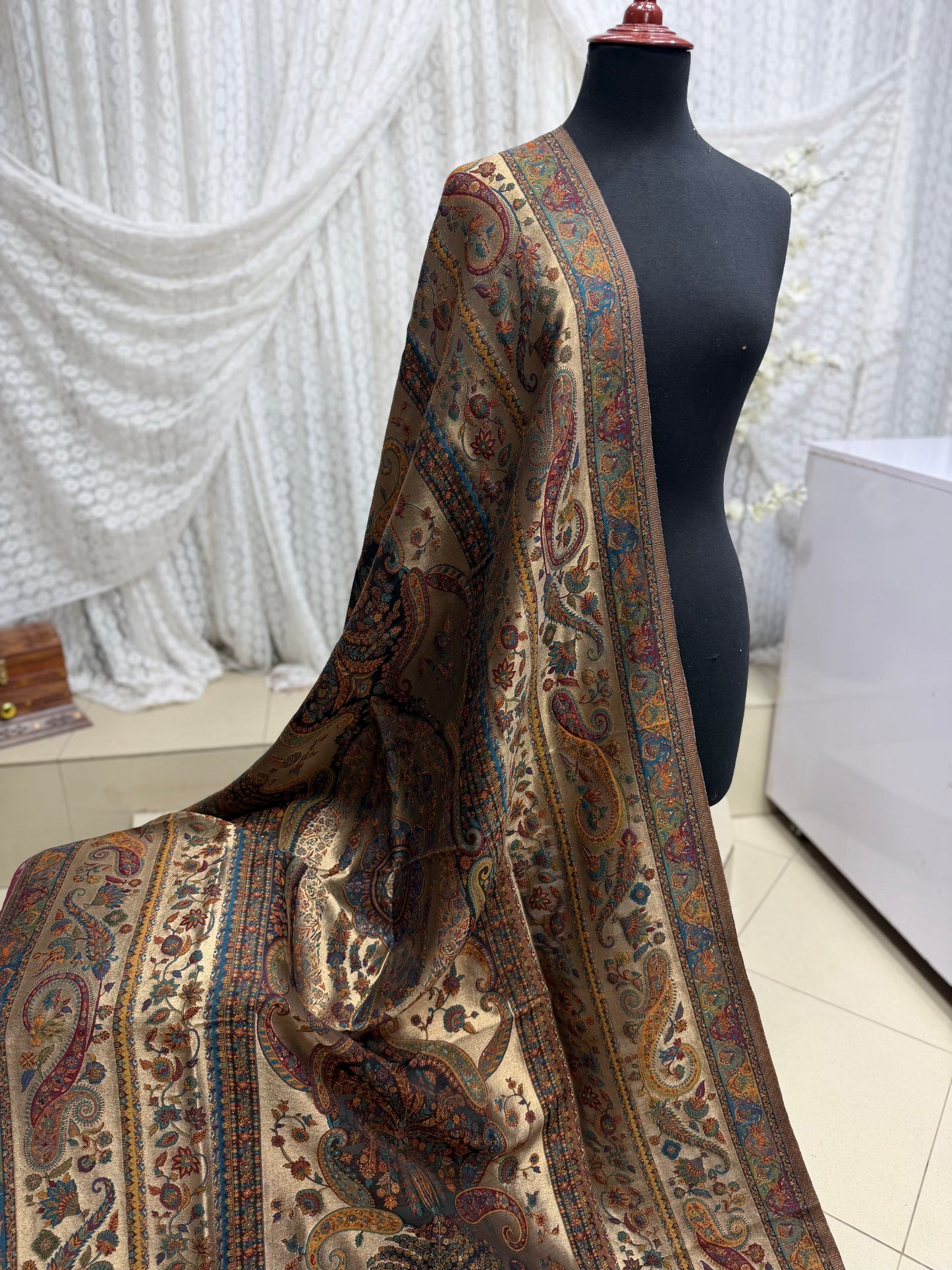 Moonlight Kani Silk Shawl, Wedding Wrap Perfect Gift Made in Kashmir