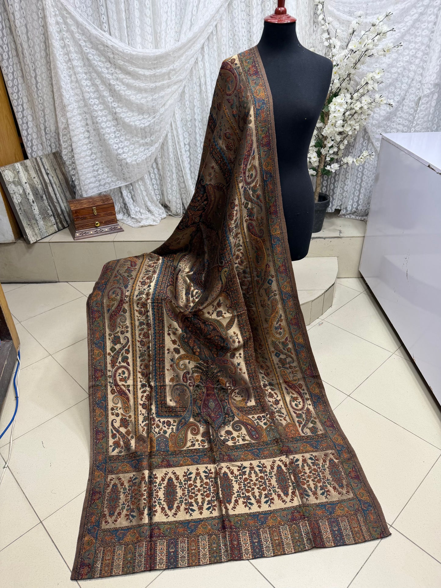Moonlight Kani Silk Shawl, Wedding Wrap Perfect Gift Made in Kashmir