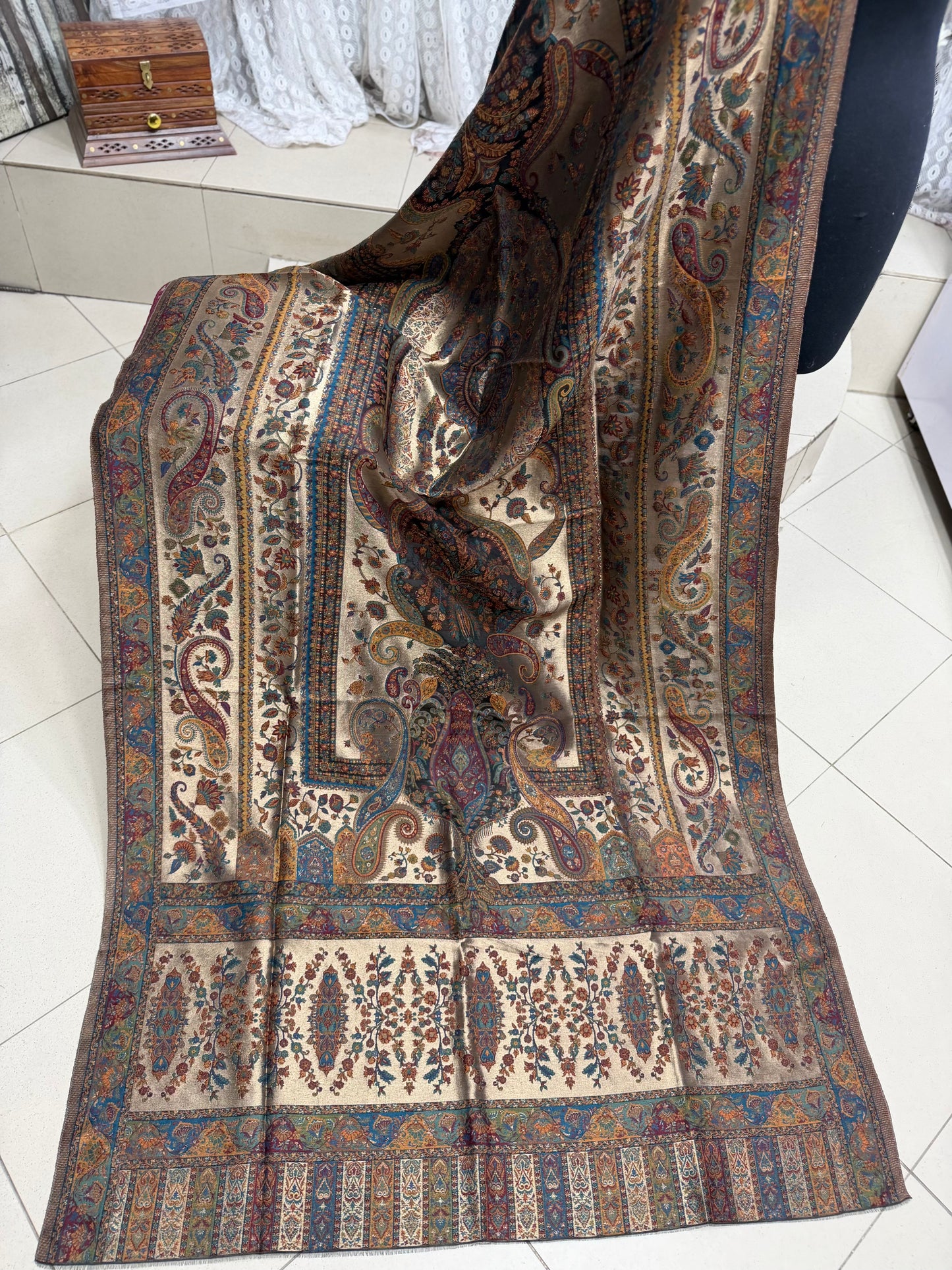 Moonlight Kani Silk Shawl, Wedding Wrap Perfect Gift Made in Kashmir