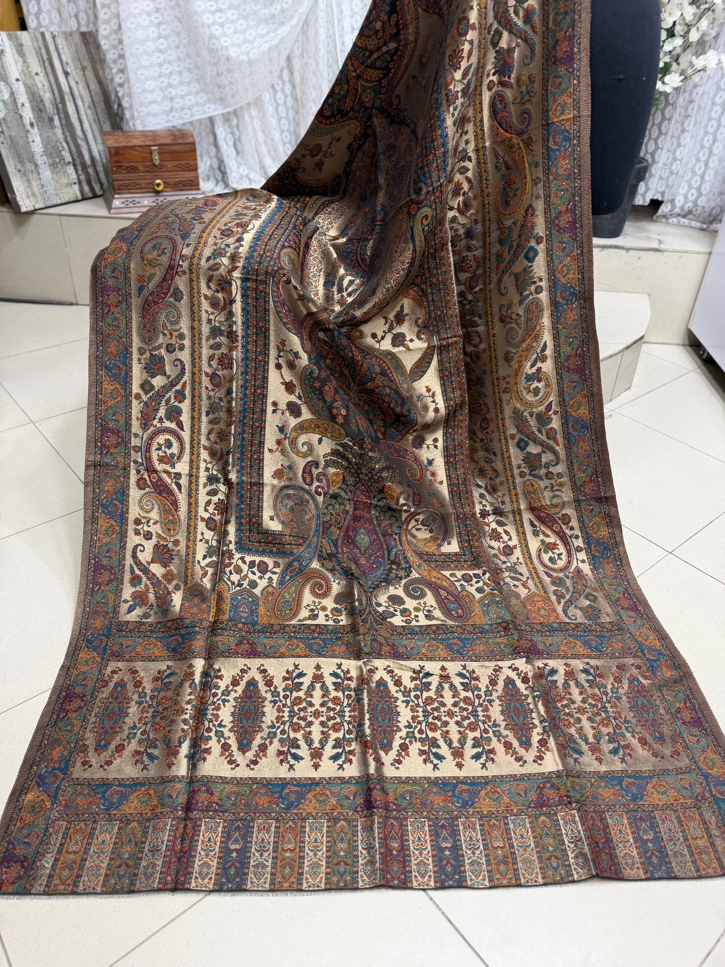 Moonlight Kani Silk Shawl, Wedding Wrap Perfect Gift Made in Kashmir