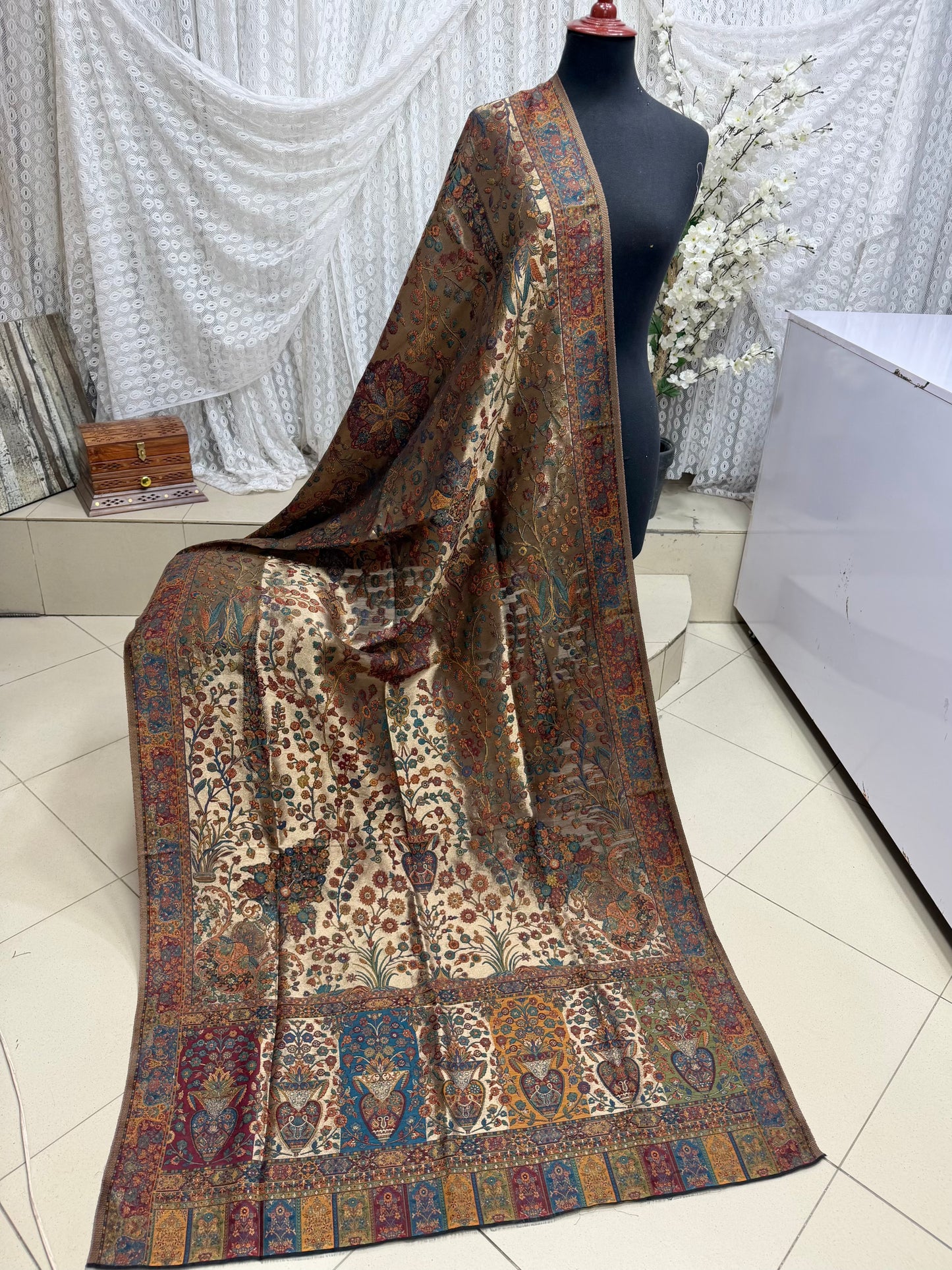 Moonlight Kani Silk Shawl, Wedding Wrap Perfect Gift Made in Kashmir