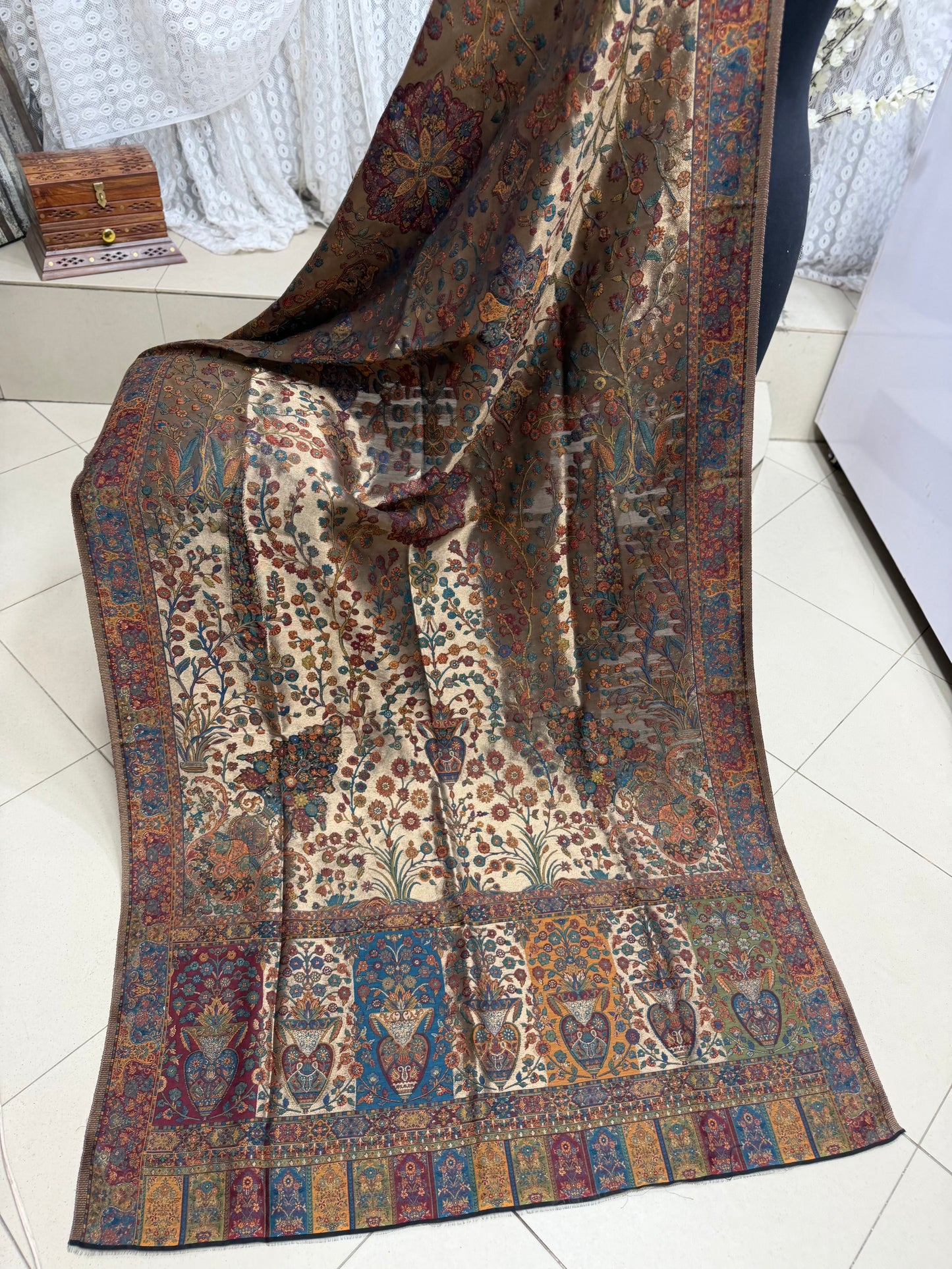 Moonlight Kani Silk Shawl, Wedding Wrap Perfect Gift Made in Kashmir