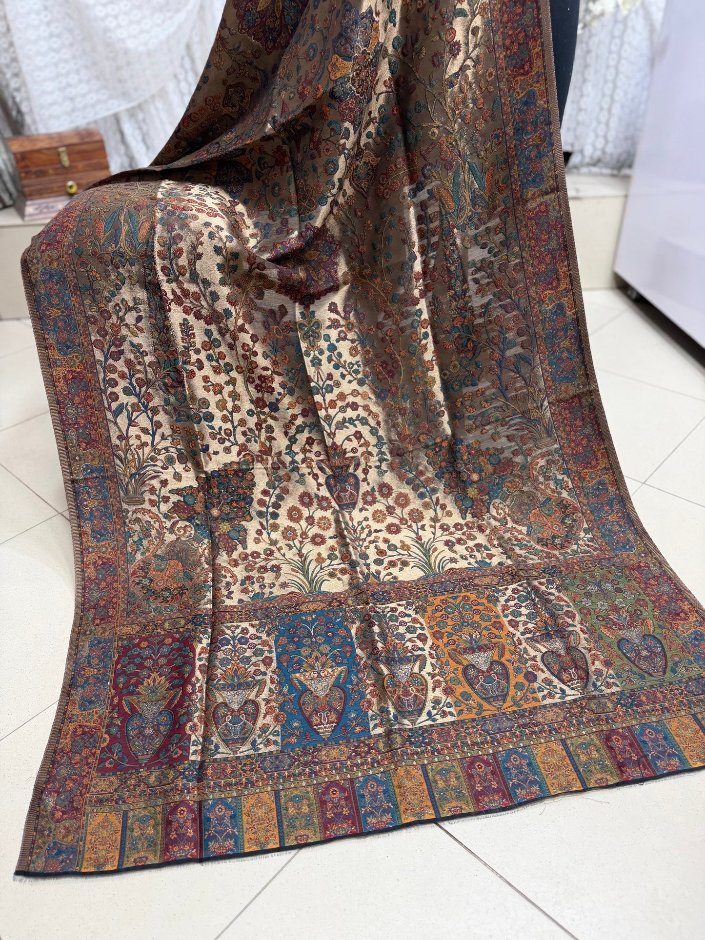 Moonlight Kani Silk Shawl, Wedding Wrap Perfect Gift Made in Kashmir