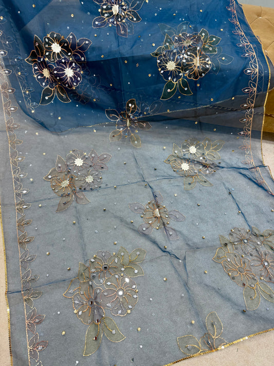Fancy Organza Mirror Work and Embroidered Dupatta With Paint | Zinc