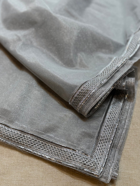Fancy Masoori Net Dupatta 4 Side Lace Work | Silver