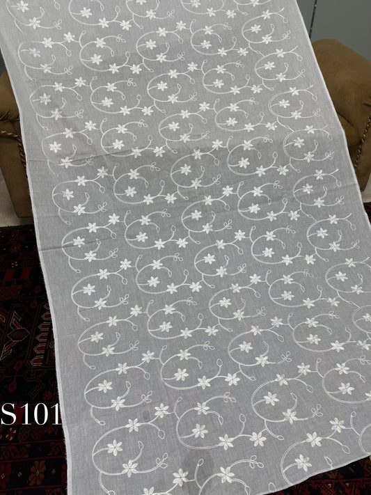 White Pure Lawn Embroidered Dupatta Dyeable | S101
