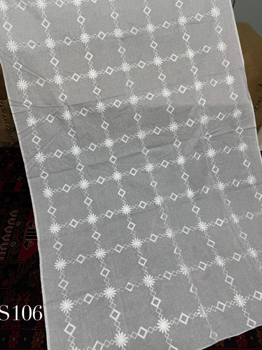 White Pure Lawn Embroidered Dupatta Dyeable | S106