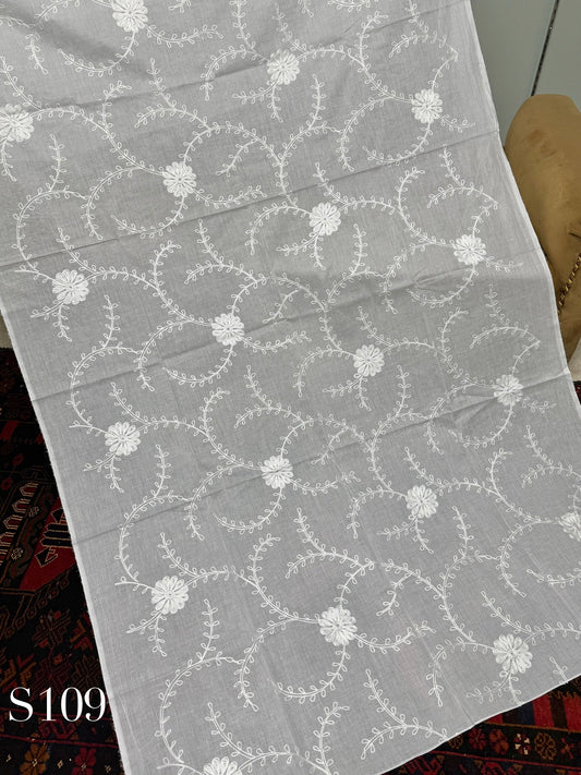 White Pure Lawn Embroidered Dupatta Dyeable | S109