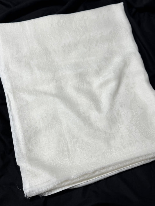 Plain Self Toosh Shawl | Self Design Plain Kashmiri Pure Shawl Perfect Gift | White