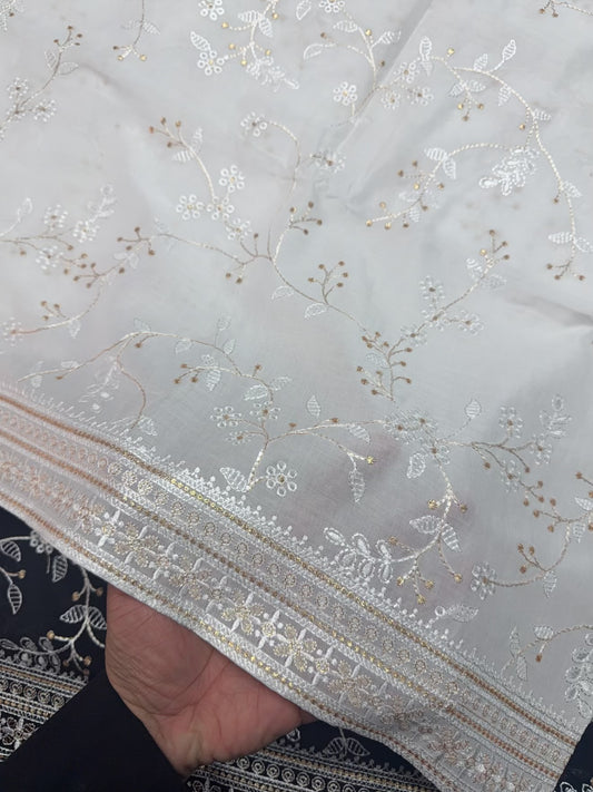 Lawn Shawl | Fine Thread Work Pure Lawn Shawl | White