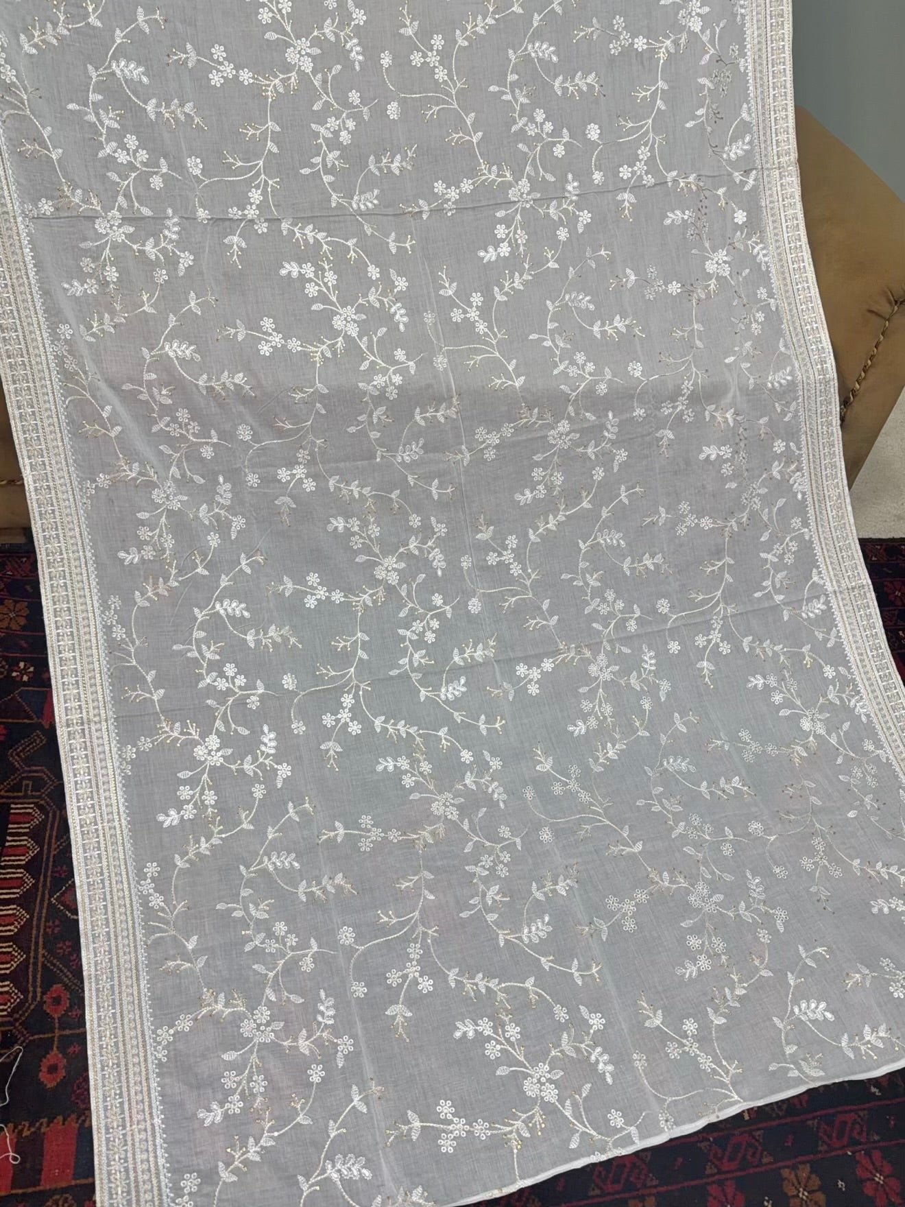 Lawn Shawl | Fine Thread Work Pure Lawn Shawl | White