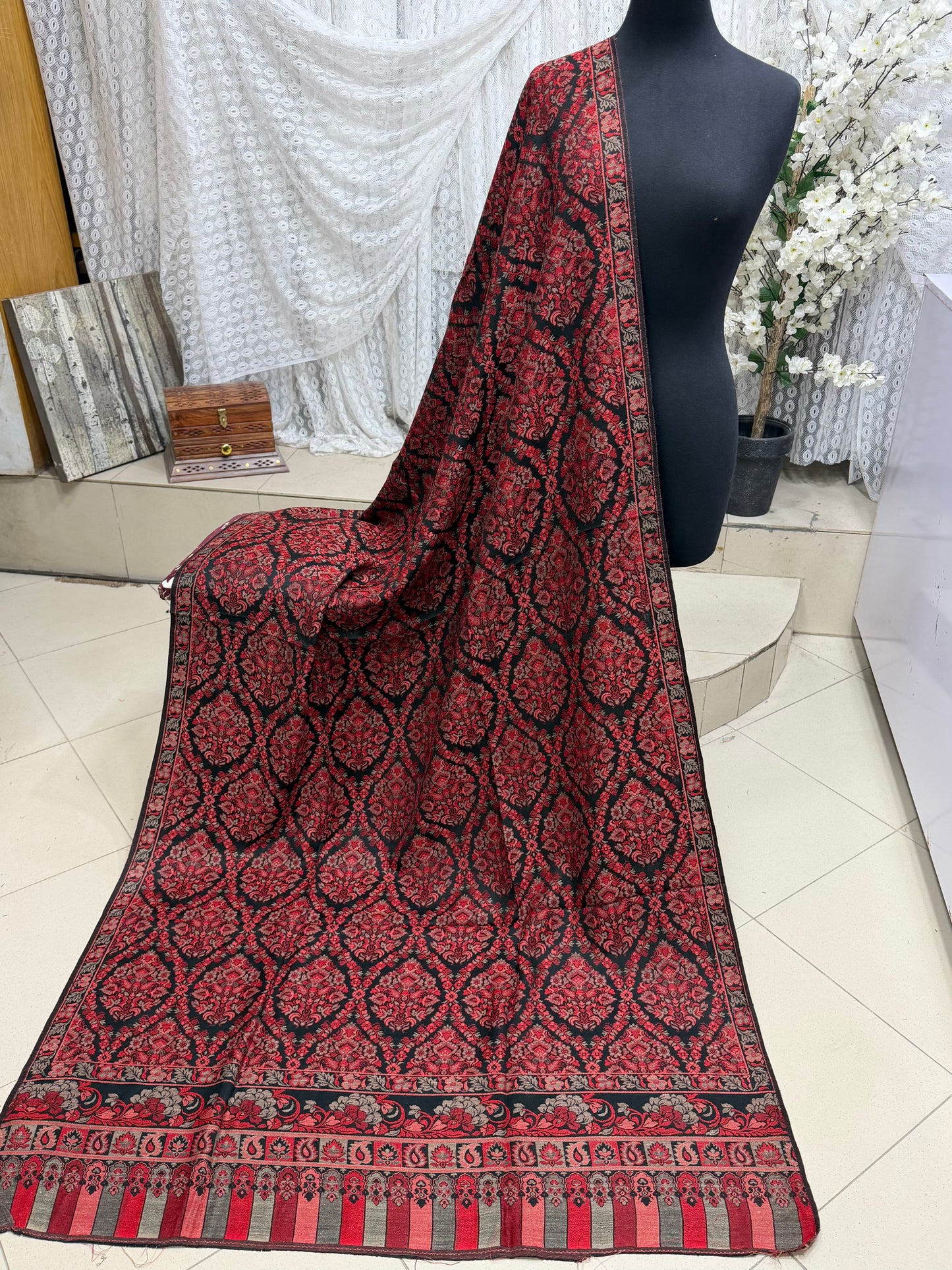 Pashmina Wool Matka Design Kani Shawl in Full Size Multi Color | Black