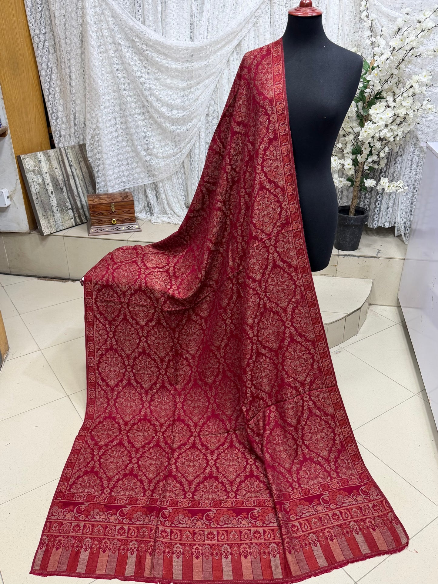 Pashmina Wool Matka Design Kani Shawl in Full Size Multi Color | Maroon
