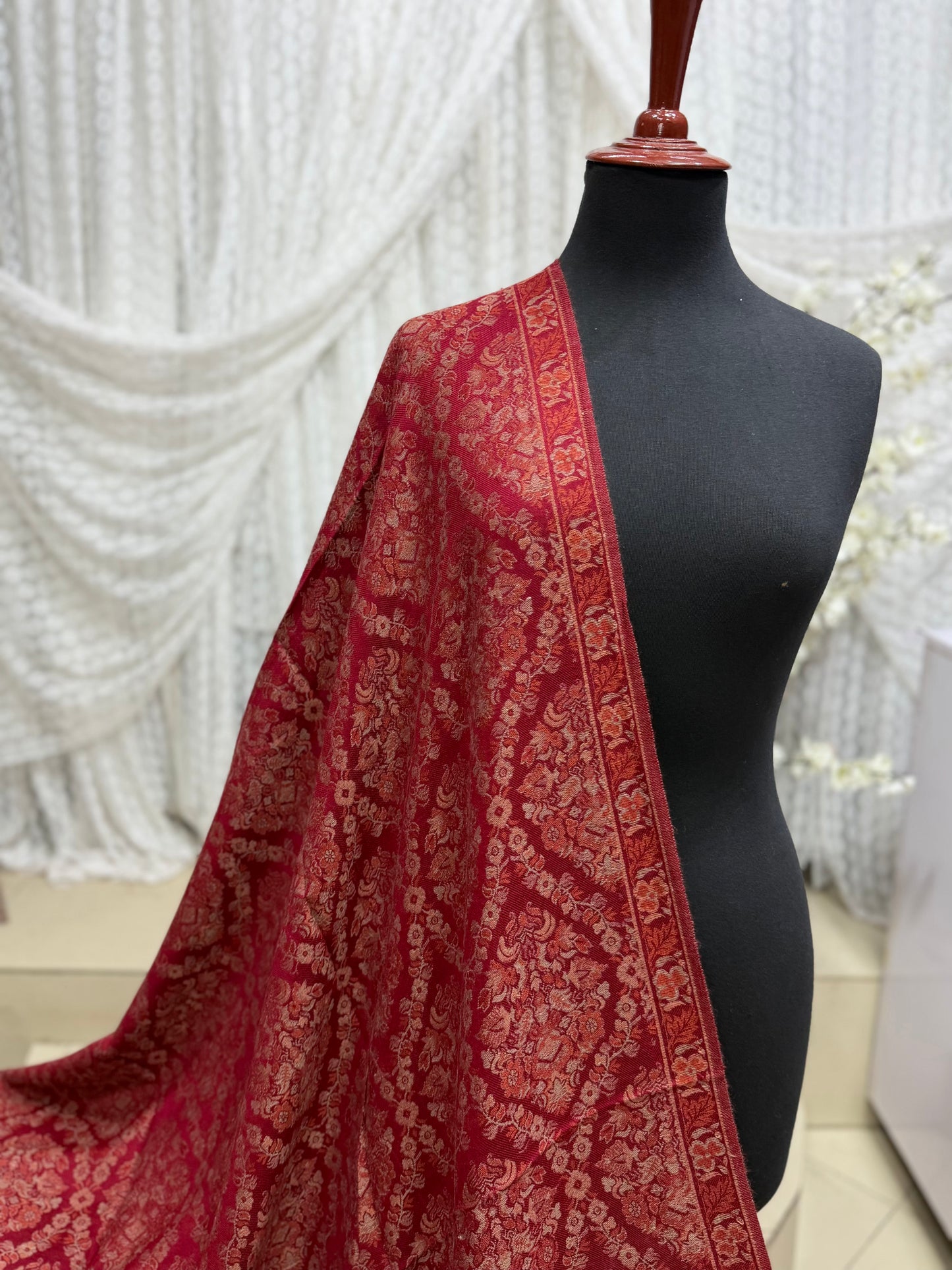 Pashmina Wool Matka Design Kani Shawl in Full Size Multi Color | Maroon