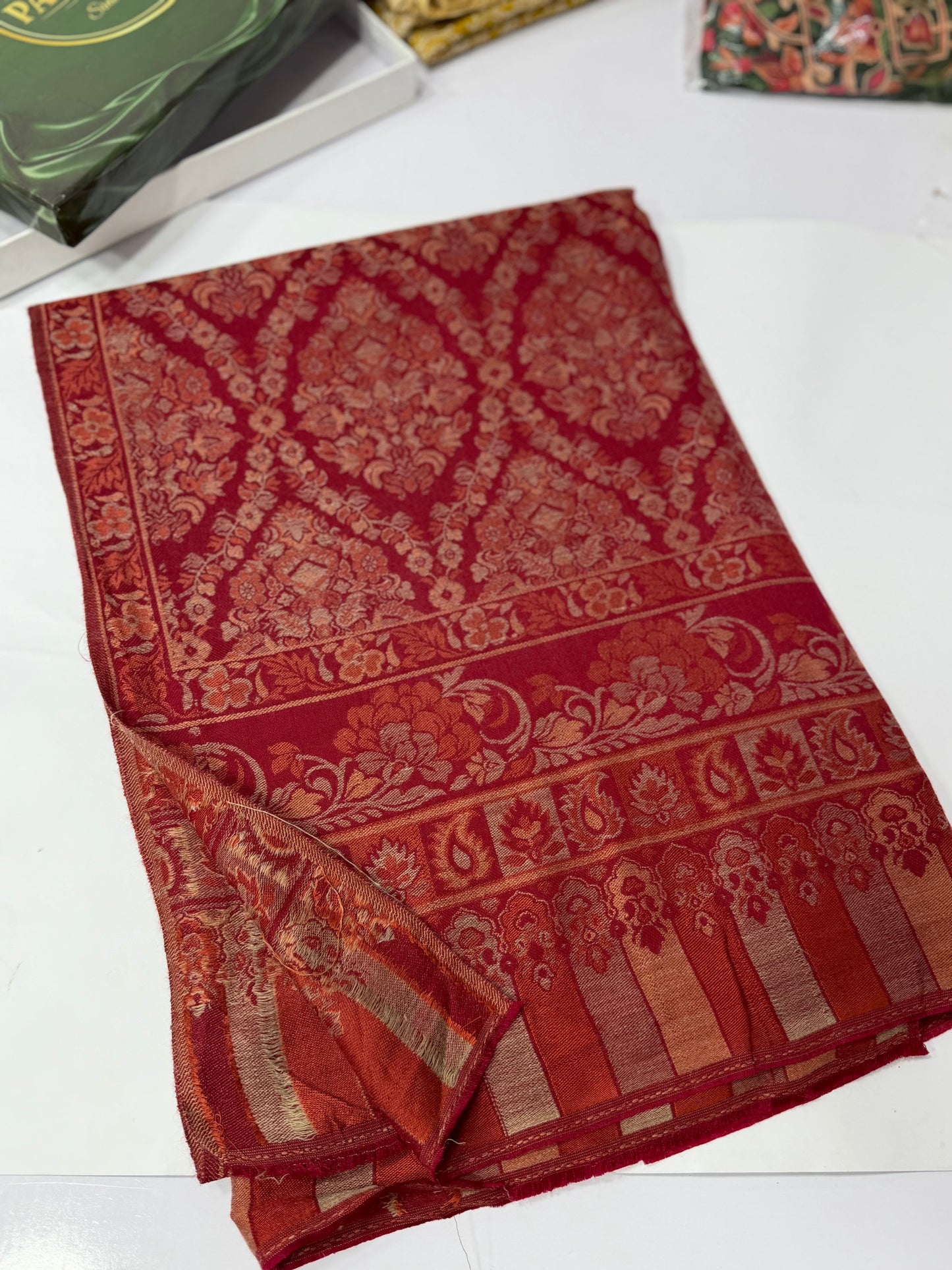 Pashmina Wool Matka Design Kani Shawl in Full Size Multi Color | Maroon