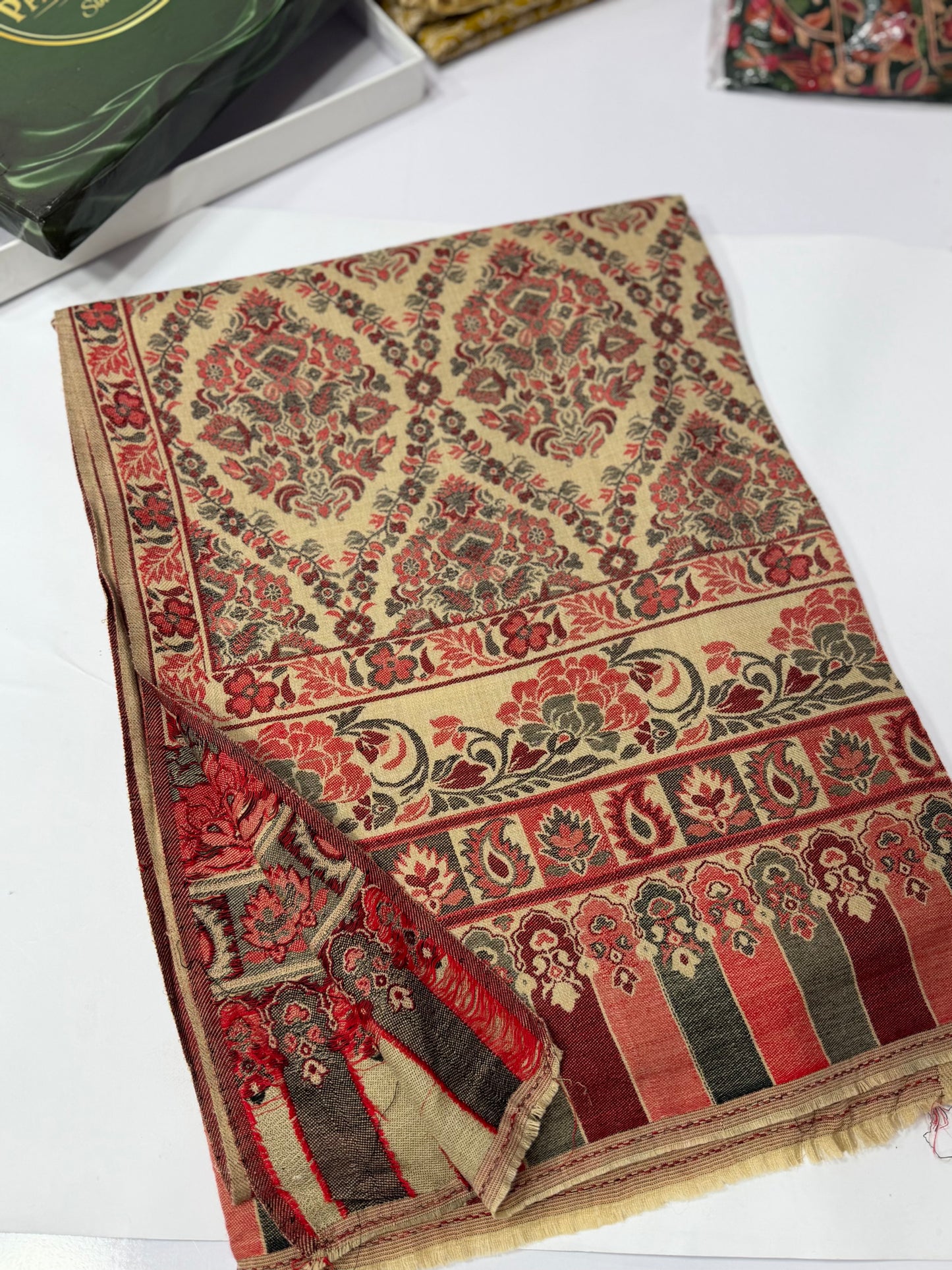 Pashmina Wool Matka Design Kani Shawl in Full Size Multi Color | Skin