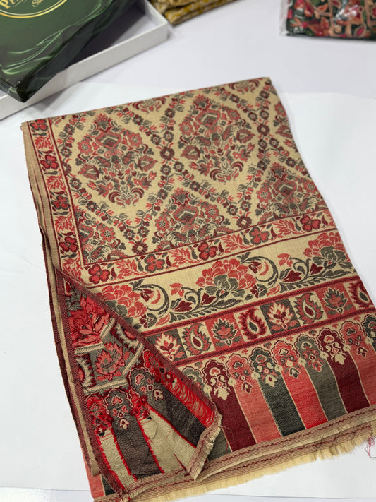 Pashmina Wool Matka Design Kani Shawl in Full Size Multi Color | Skin