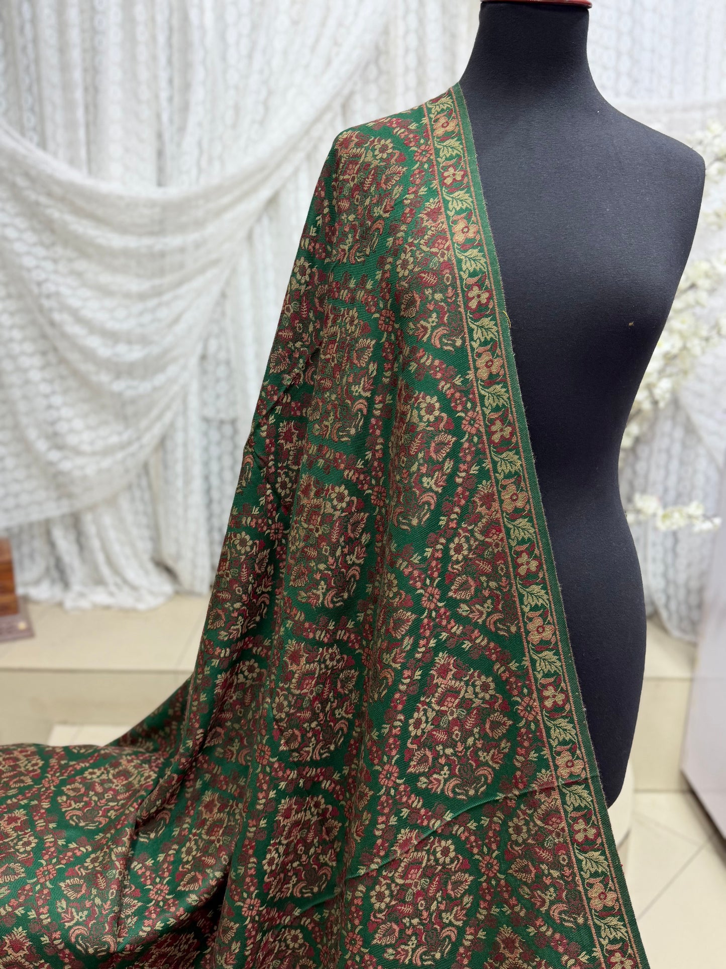 Pashmina Wool Matka Design Kani Shawl in Full Size Multi Color | Green