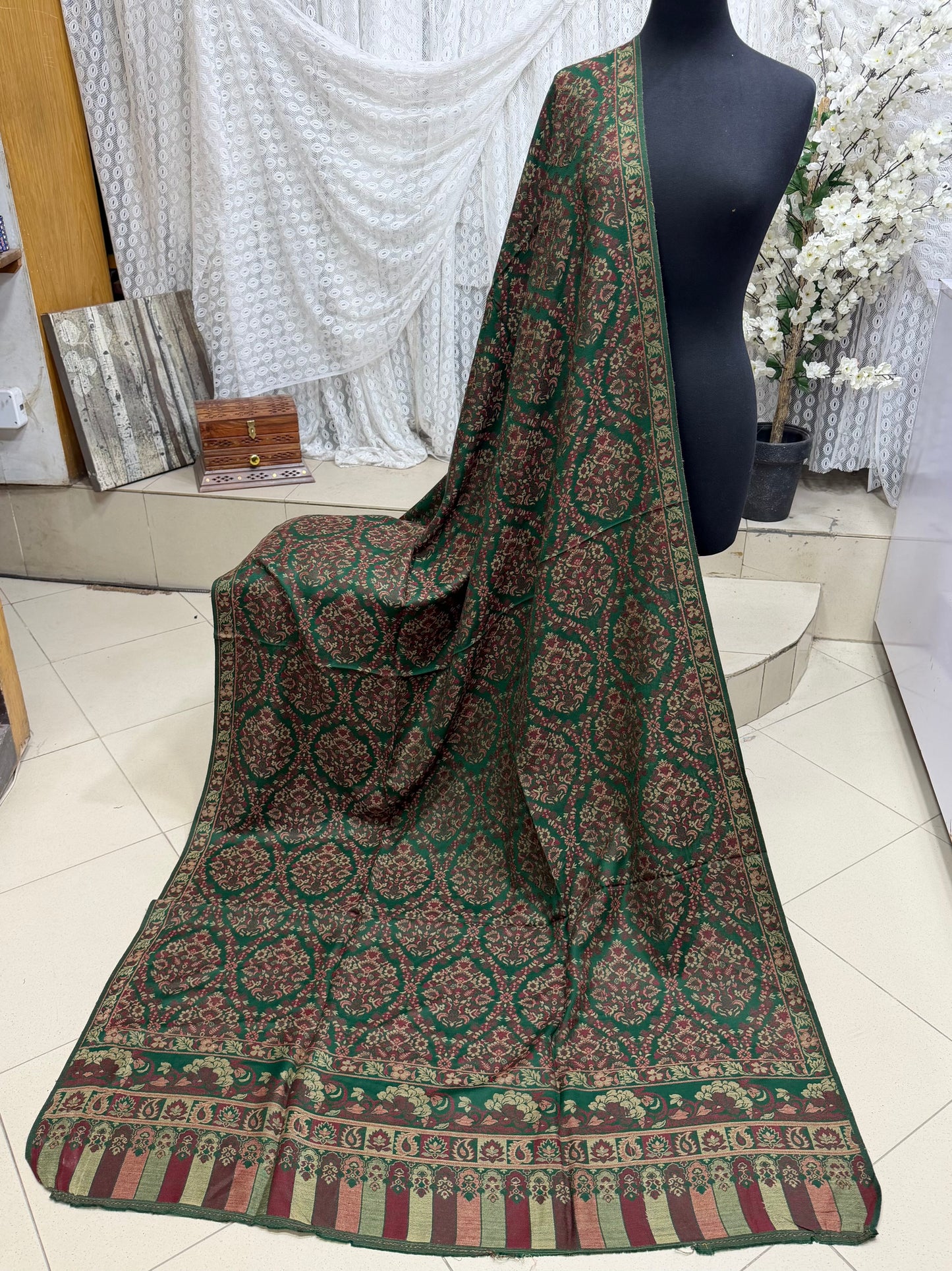 Pashmina Wool Matka Design Kani Shawl in Full Size Multi Color | Green