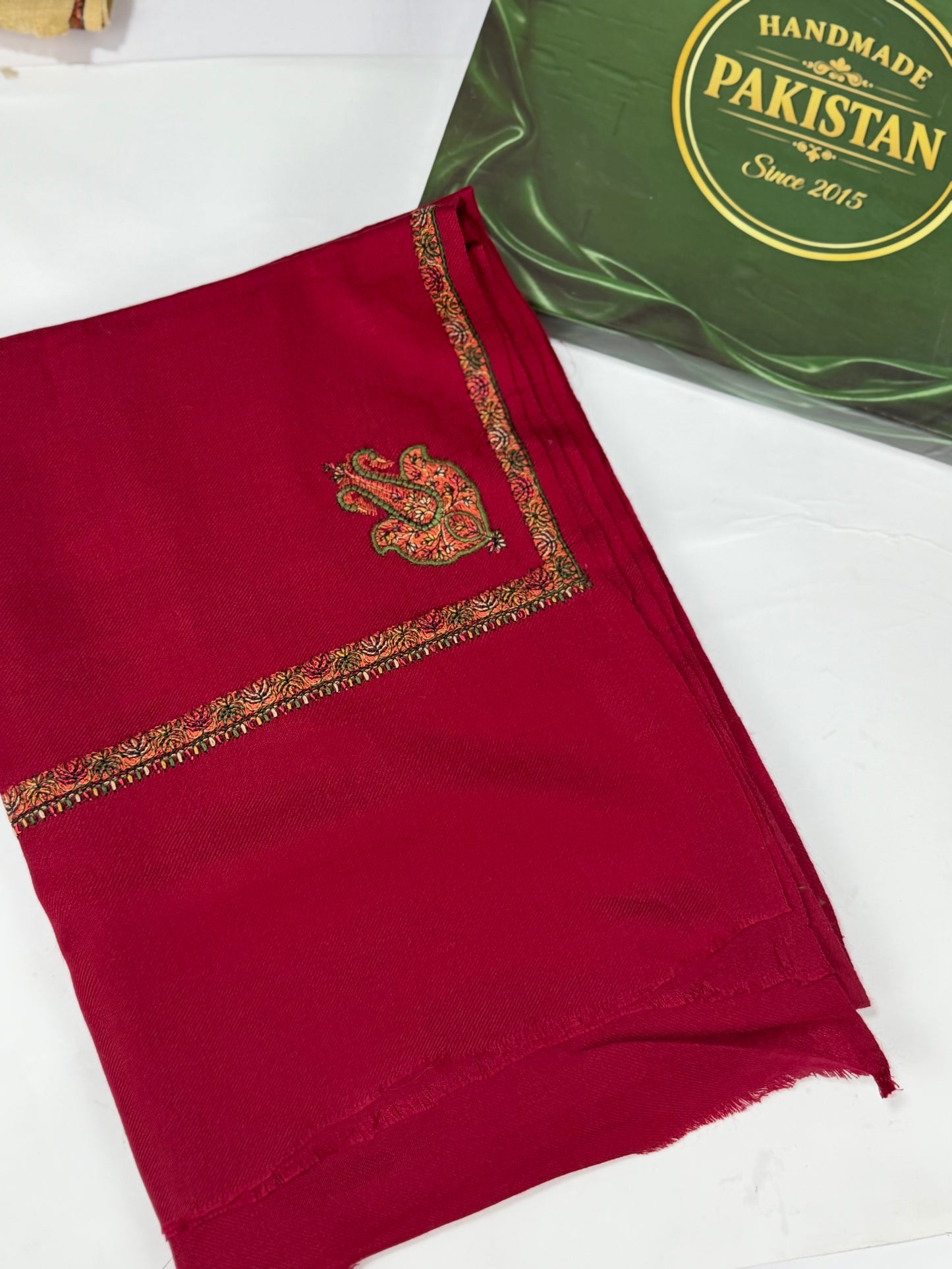 Kingri Border Embroidered Pashmina Shawl | Maroon