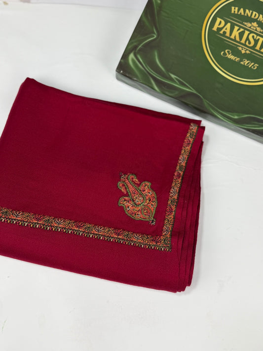 Kingri Border Embroidered Pashmina Shawl | Maroon