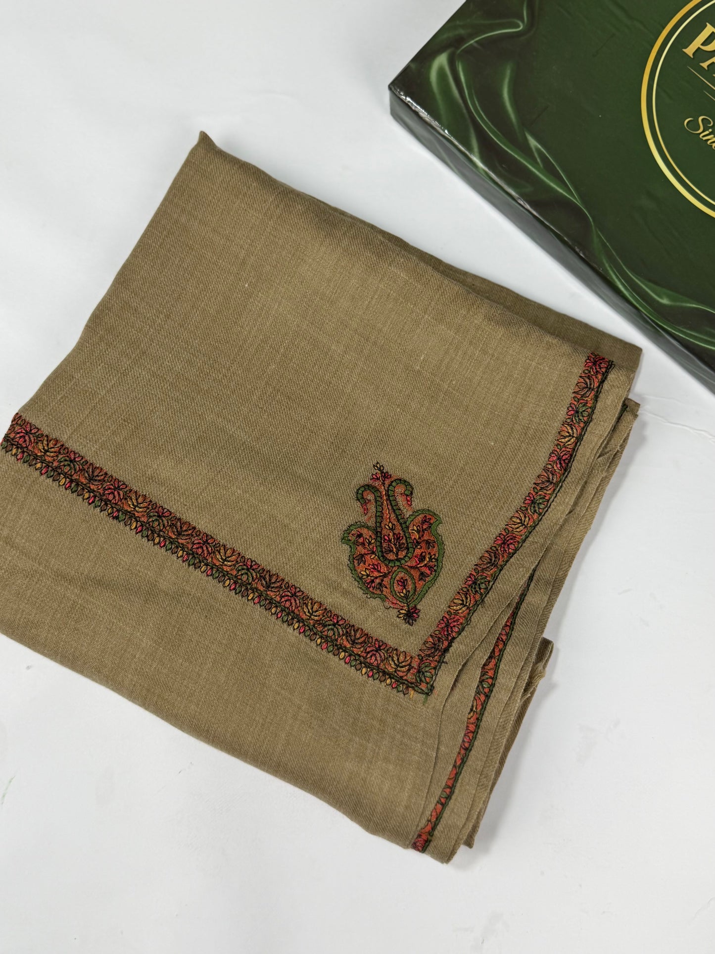 Kingri Border Embroidered Pashmina Shawl | Dark Skin