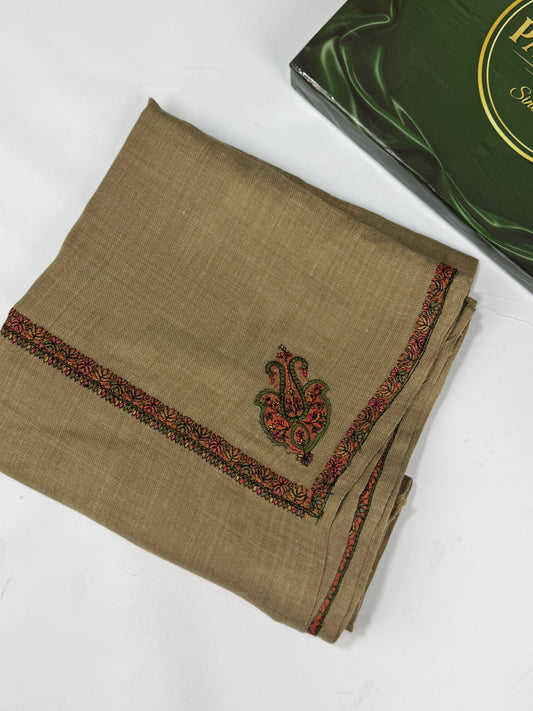 Kingri Border Embroidered Pashmina Shawl | Dark Skin