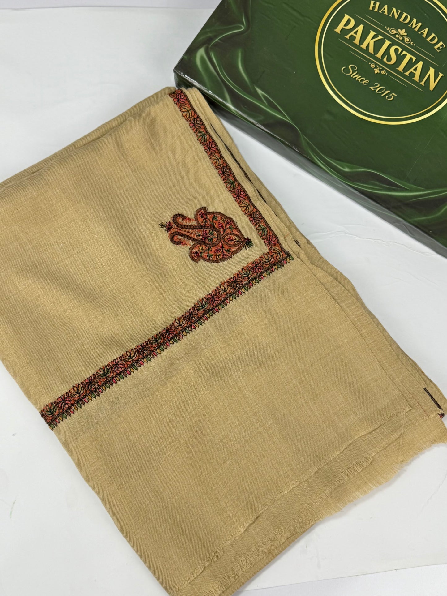 Kingri Border Embroidered Pashmina Shawl | Light Skin