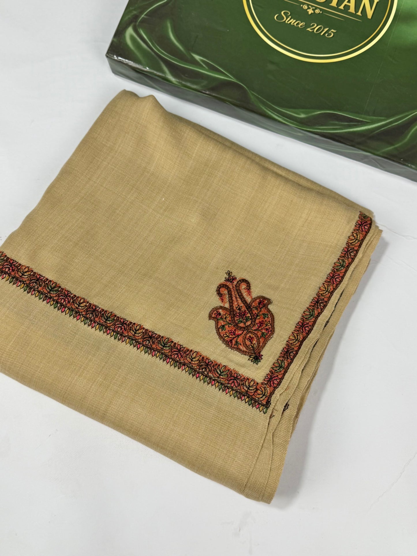 Kingri Border Embroidered Pashmina Shawl | Light Skin