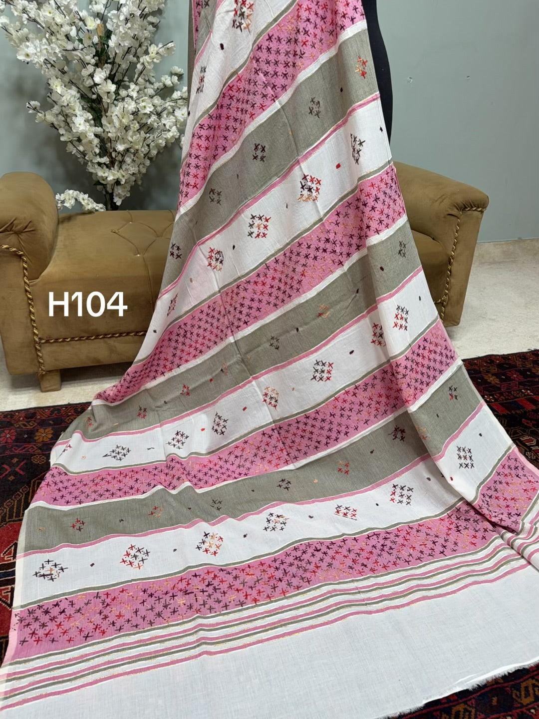 Handmade Lawn Shawl | Fine Thread Work Pure Lawn Shawl H104